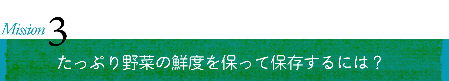 Misson 3 たっぷり野菜の鮮度を保って保存するには？