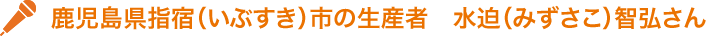 鹿児島県指宿（いぶすき）市の生産者　水迫（みずさこ）智弘さん