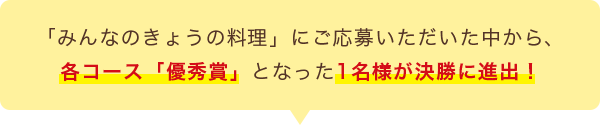 「みんなのきょうの料理」にご応募いただいた中から、各コース「優秀賞」となった1名様が決勝に進出！