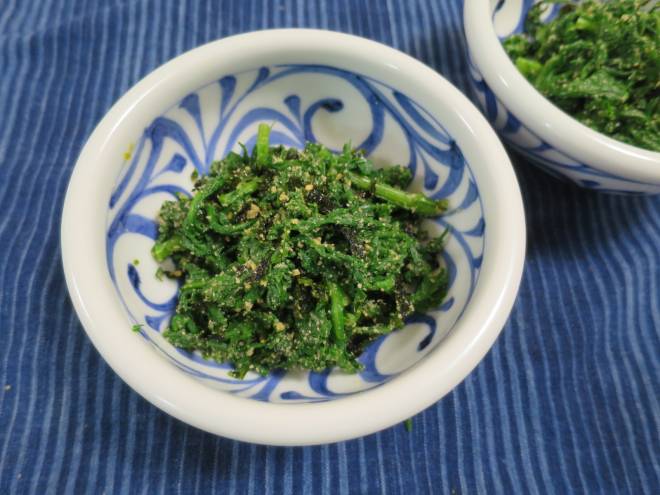 春菊のおからパウダーポン酢あえ