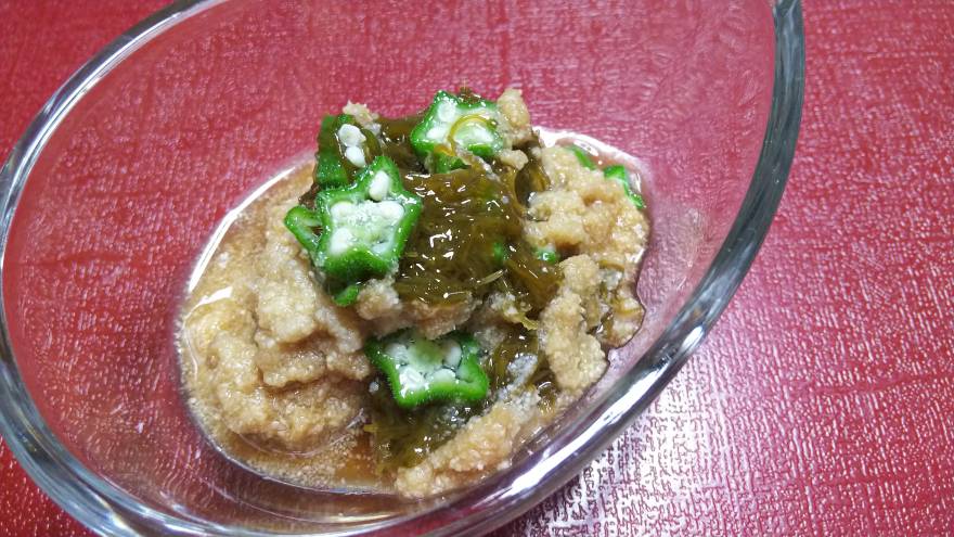 オクラとモズクのおから酢の物