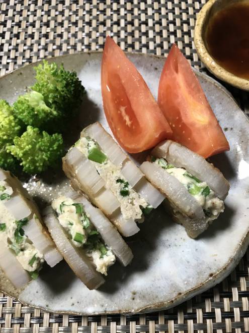 れんこんの鶏もも挽き肉はさみ焼き