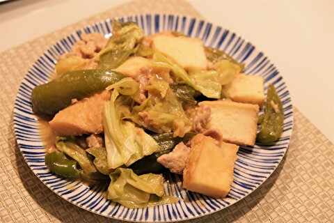 キャベツと厚揚げ味噌炒め