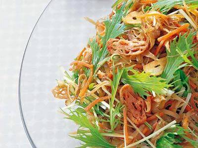 水菜ときんぴらごぼうのピリ辛サラダ