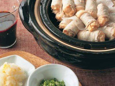 えび豆腐の肉巻き蒸し