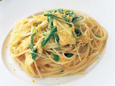 青菜と油揚げのスパゲッティ