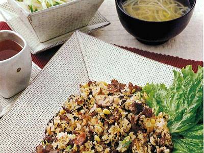 松の実入りプルコギチャーハン献立