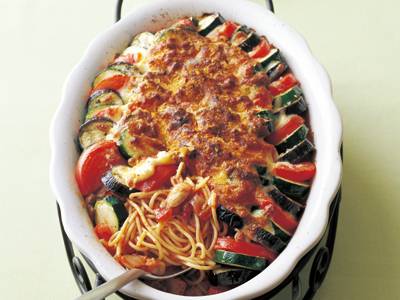 スパゲッティと野菜のグラタン