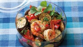 なすとえびの黒酢マリネ