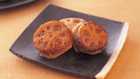 れんこんのひき肉サンドソテー