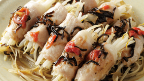 肉巻きもやしの梅昆布蒸し