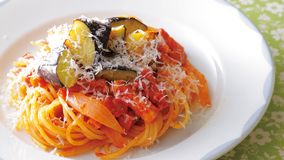 ベーコンとなすのアマトリチャーナスパゲッティ