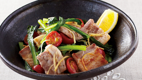 塩豚と小松菜のしょうが炒め