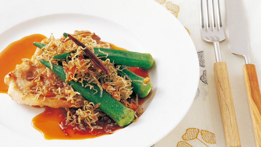 豚肉とじゃこの黒酢ステーキ