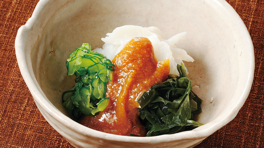 たことわかめの酢みそあえ