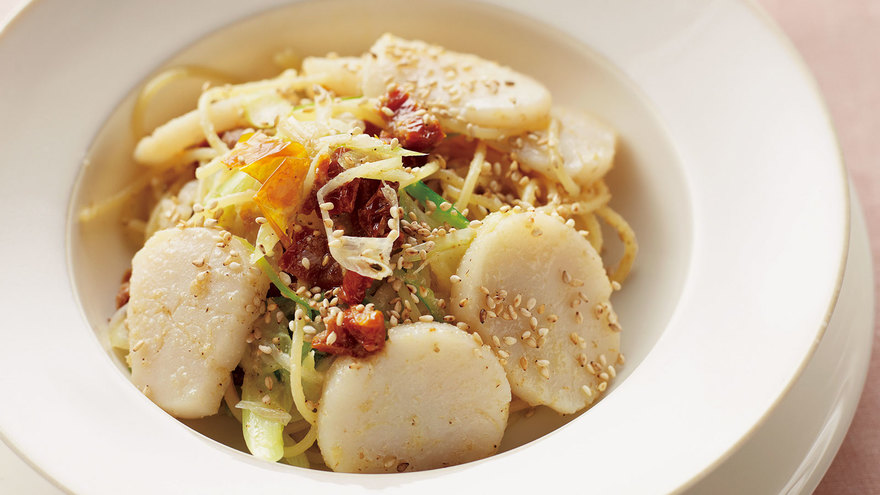 帆立てと桜えびのパスタ