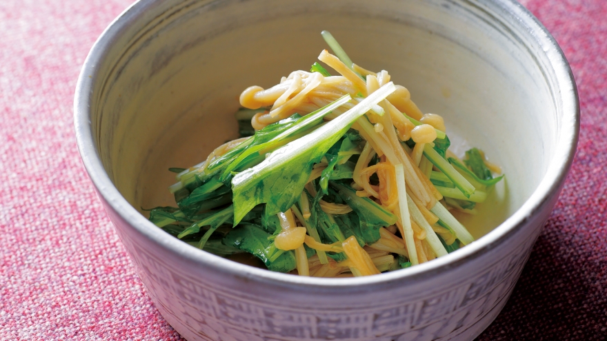 えのきだけと水菜の揚げびたし