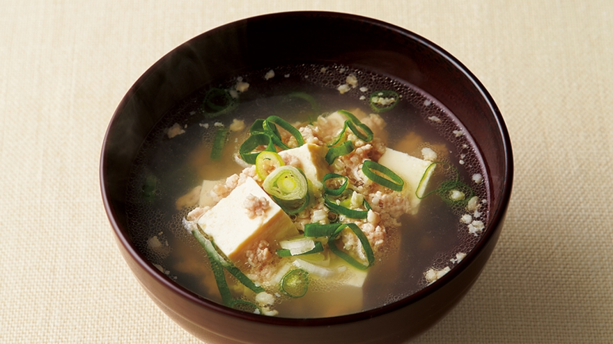 豚ひき肉と豆腐のすまし汁