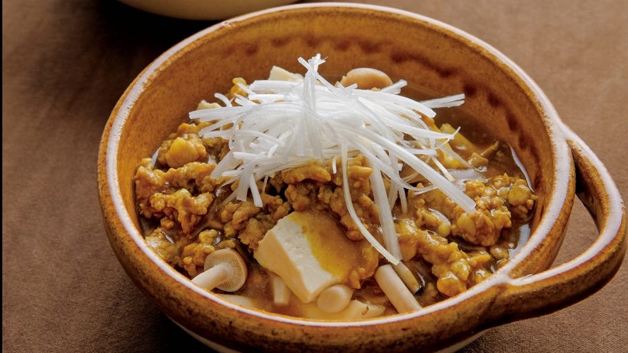 豆腐ときのこの豚カレーあんかけ