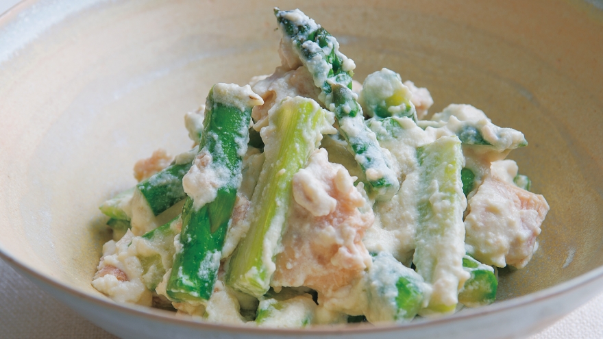 炒めアスパラとツナの豆腐クリームあえ