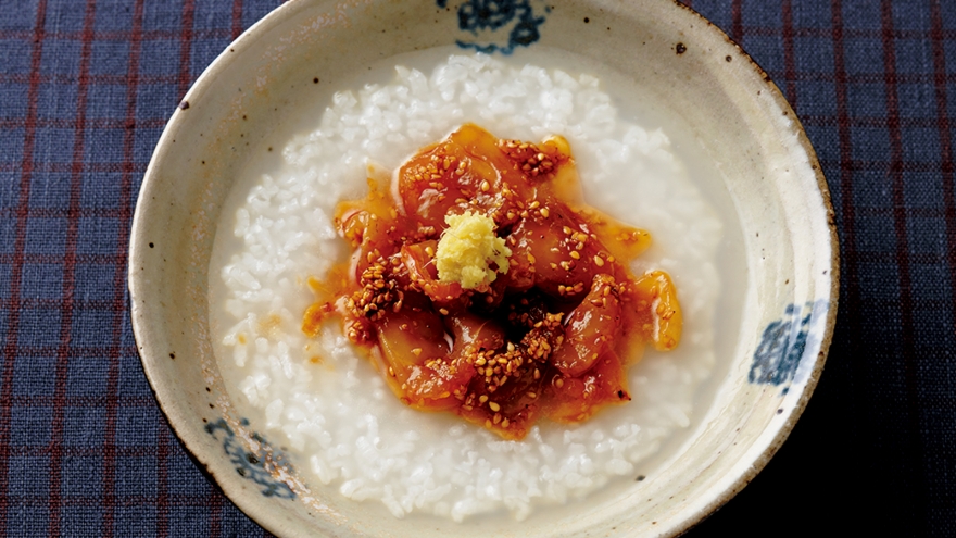 おかゆの刺身のせ