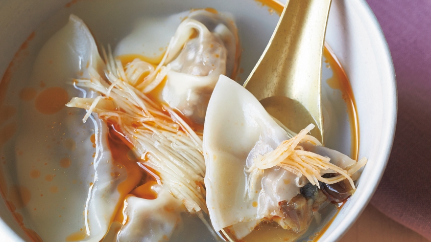 なす肉みそのスープギョーザ