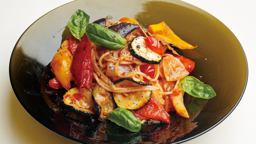 ラタトゥイユの冷たいパスタ