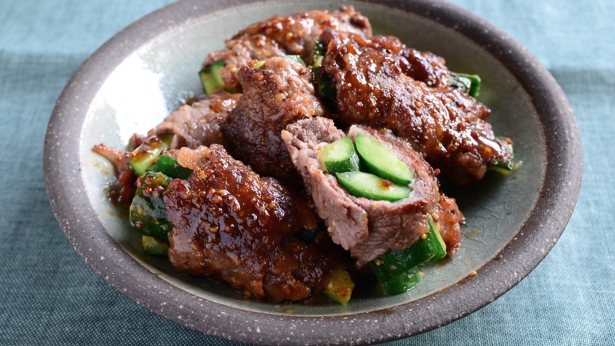 塩もみきゅうりの牛肉巻き