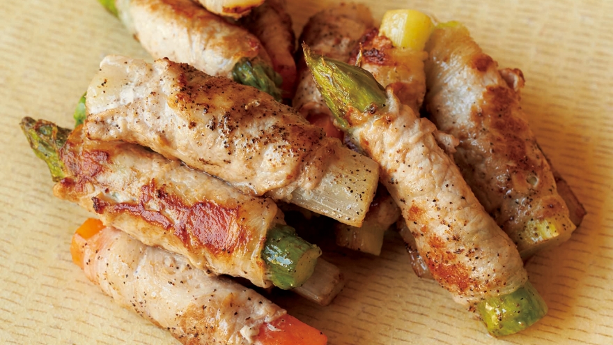 春野菜の豚肉巻き焼き