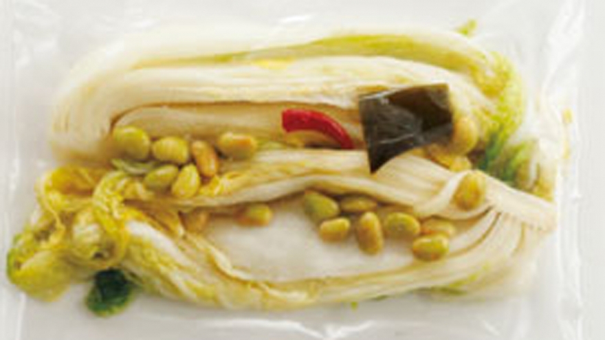 ポリ袋で白菜漬け+いり大豆