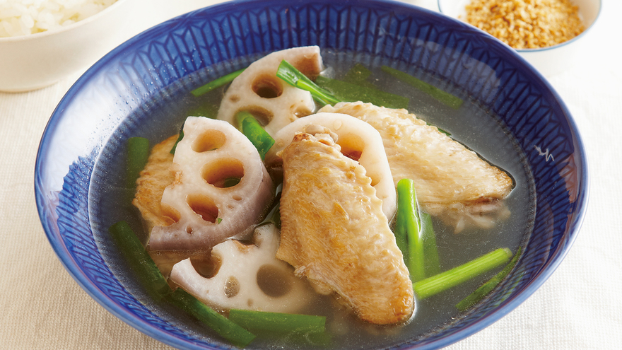 手羽中とれんこんのスープ
