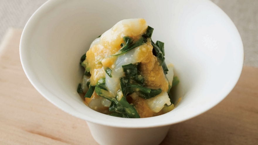 いかとにらのわさび酢みそあえ