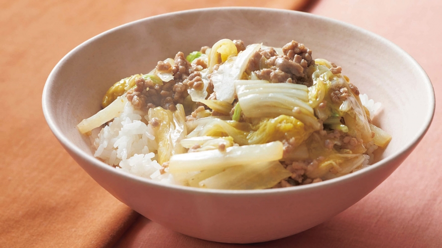 白菜とひき肉の柚子こしょう丼