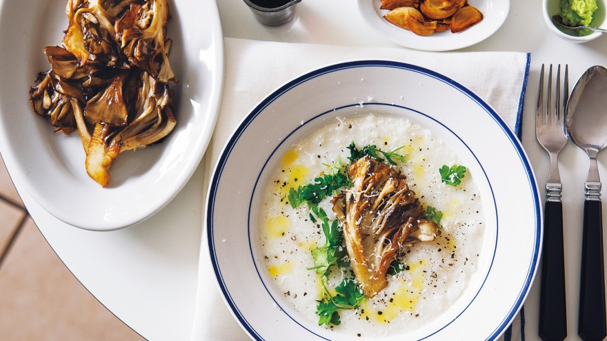 あさりのリゾット まいたけステーキ添え