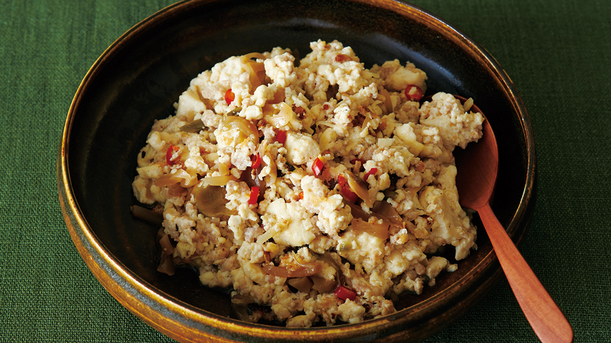 豆腐とひき肉のザーサイ炒め