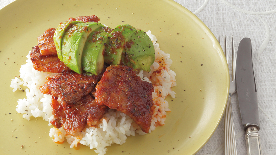 ポークチャップ＆アボカドのっけご飯
