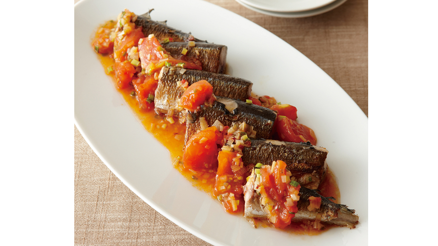焼きさんまのチリトマトソース