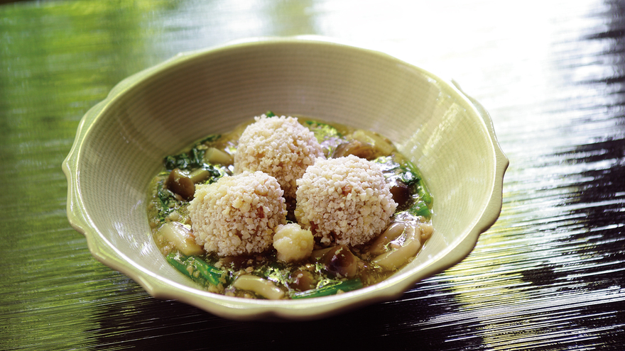 里芋のあられ揚げ鶏そぼろあん