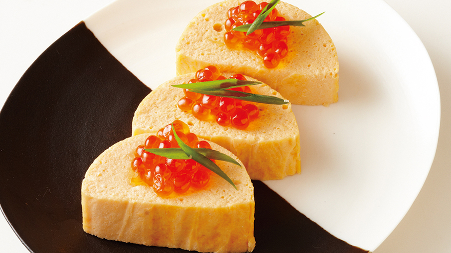 紅ざけと豆腐のあけぼの蒸し