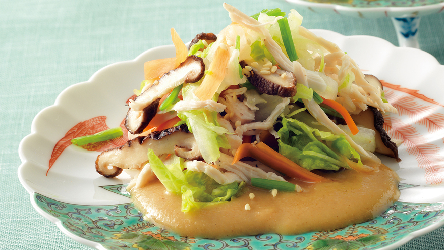 白菜とむしり鶏のごま酢あえ