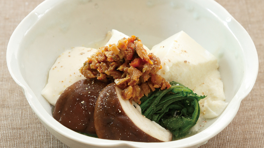 根菜みその湯豆腐のせ