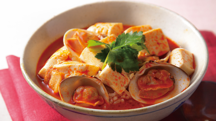 はまぐりと豆腐のピリ辛クッパ