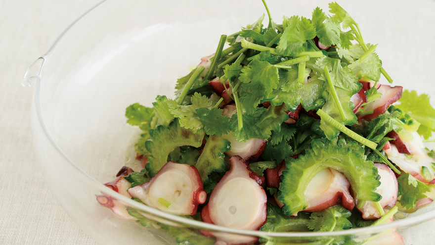 たことゴーヤーのあんず酢あえ