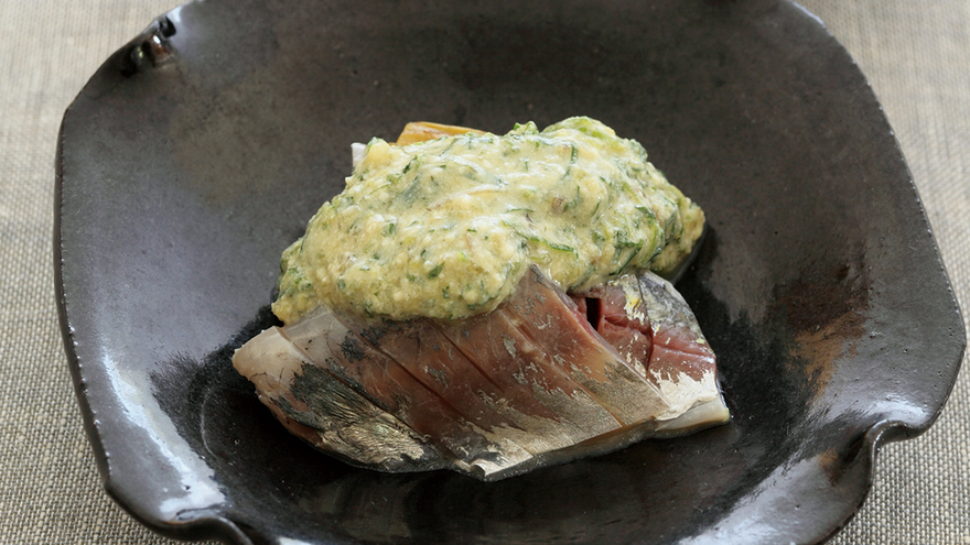 あじの薬味豆腐がけ