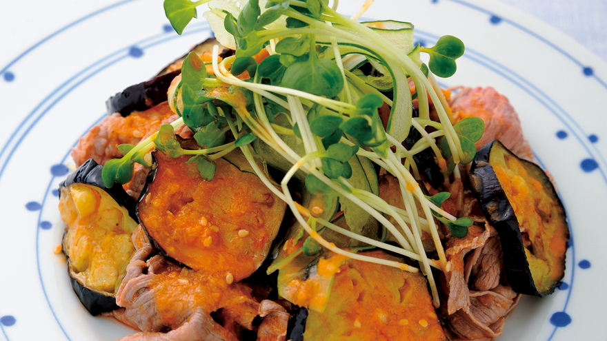 牛しゃぶと揚げなすのサラダ