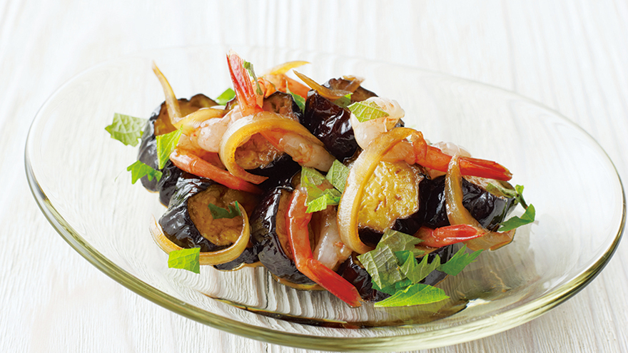 焼きなすと甘えびのマリネ