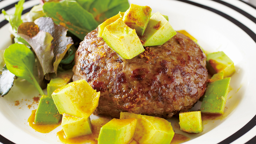 豚こま入りハンバーグ アボカドソース