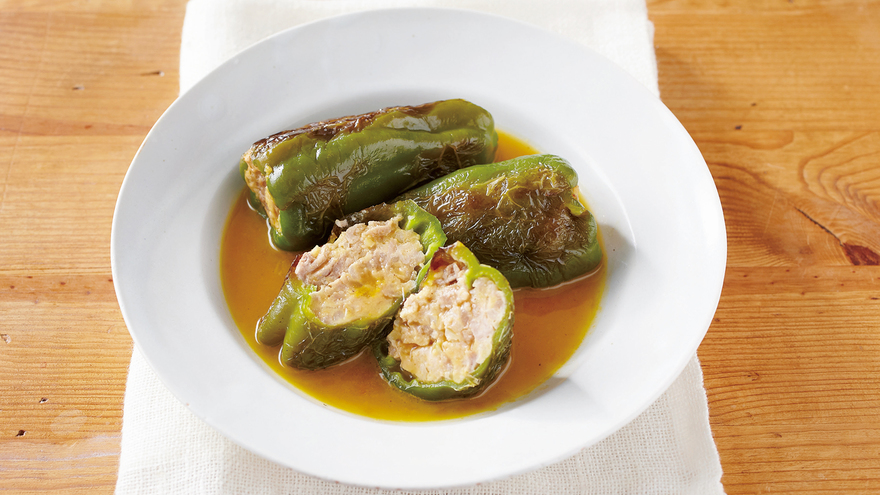 ピーマンの肉詰め オレンジジュース煮