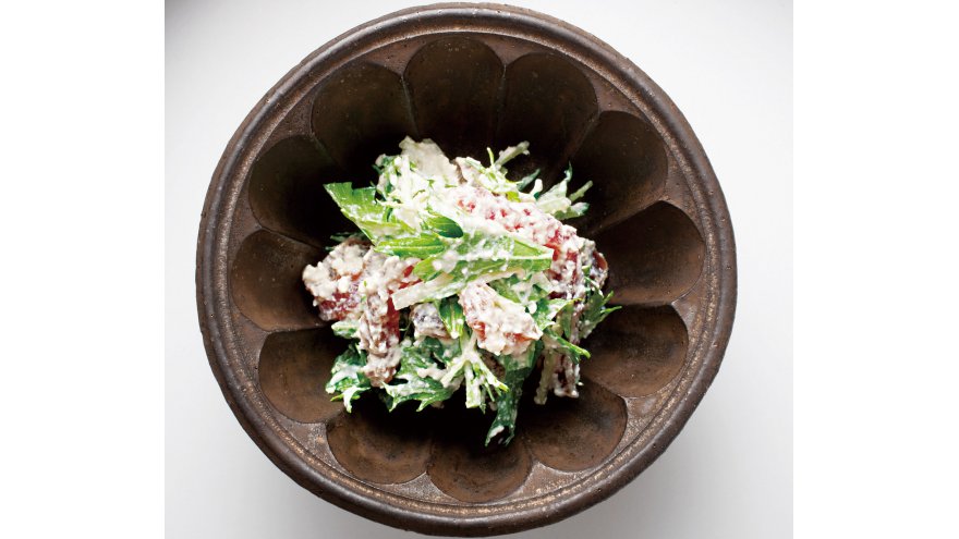 ヅケまぐろと水菜の即席白あえ