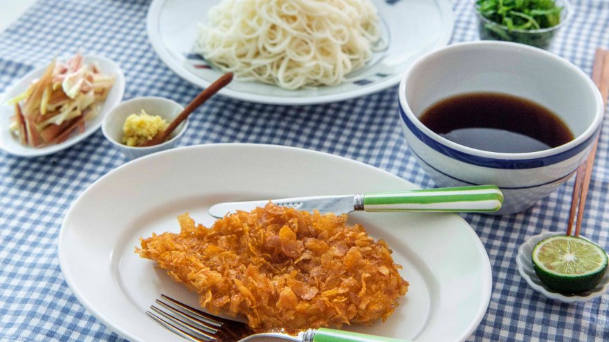 カリカリチキンとそうめん